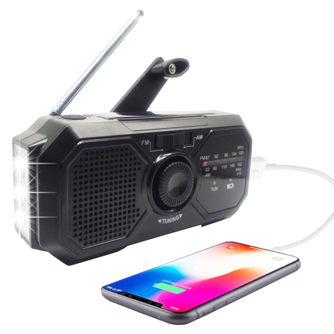 динамо радіо з ліхтарем і сонячною панеллю