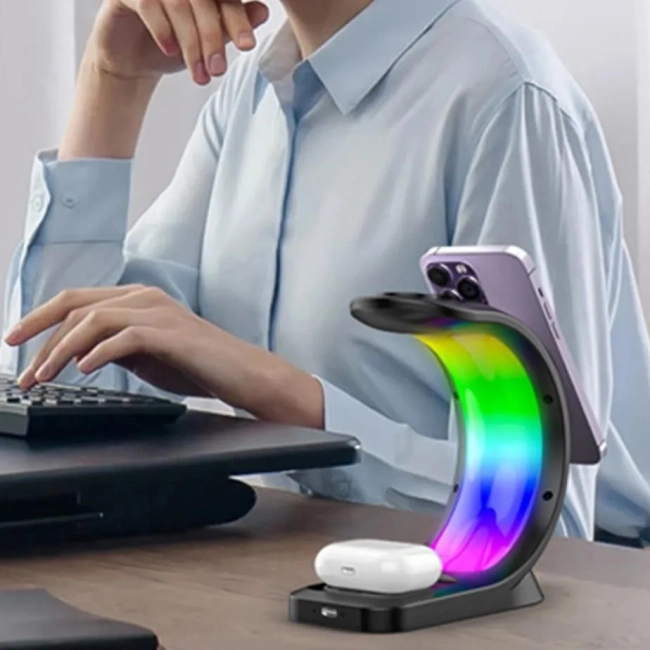 Беспроводная зарядка с подсветкой 3 В 1