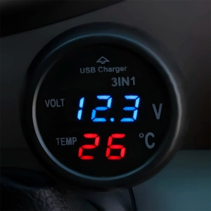 зарядка в прикуриватель с вольтметром и термометром