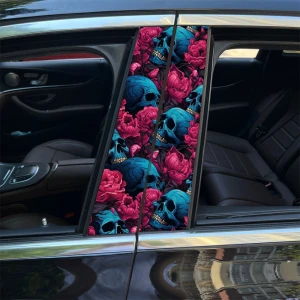 Наклейки на стійки дверей авто Черепа з квітами наклейки на стійки дверей авто