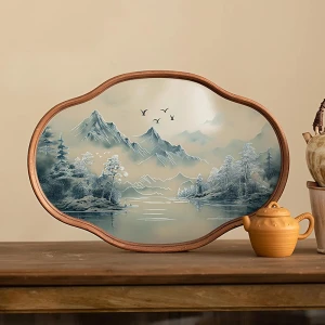 Стеклянный чайный поднос с изображением гор чайный поднос