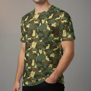 Камуфляжная мужская футболка с котами мужская футболка
