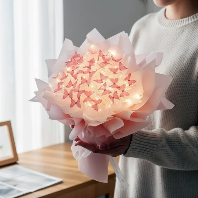 букет из бабочек с гирляндой