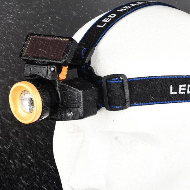 ліхтар із сонячною батареєю налобний