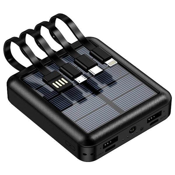 power bank з кабелями на сонячній батареї