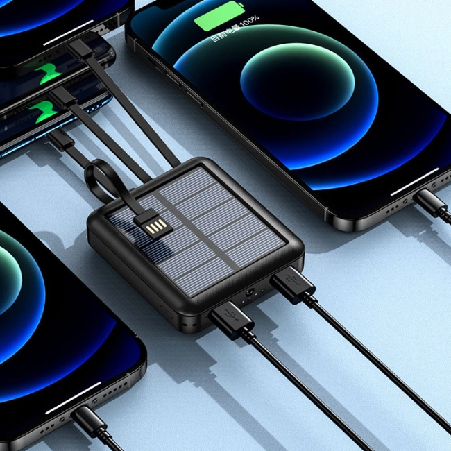 power bank з кабелями із сонячною батареєю
