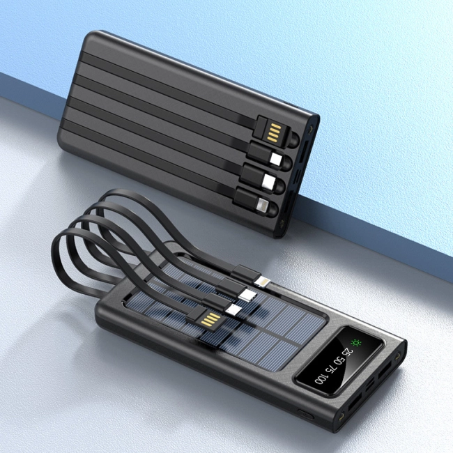 power bank с проводами и солнечной батареей